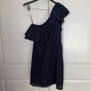 Chelsea & Theodore Navy Blue Eyelet One Shoulder Ruffle Mini Dress Size 6